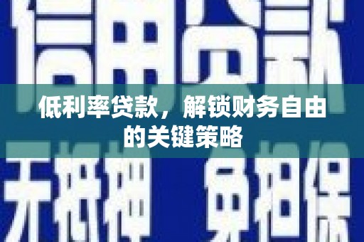 连云低利率贷款，解锁财务自由的关键策略